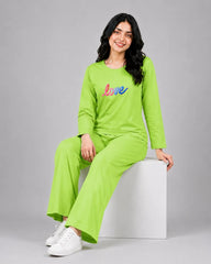 Women Round-Neck Lounge Wear | Multi Love - Lemon Yellow