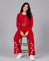 Women Round-Neck Lounge Wear | Red Butterfly - Red