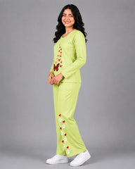 Women Round-Neck Lounge Wear | Red Butterfly - Lemon Yellow