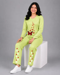 Women Round-Neck Lounge Wear | Red Butterfly - Lemon Yellow