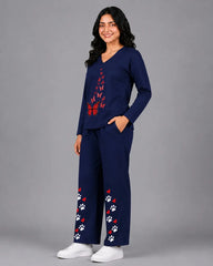 Women V-Neck Lounge Wear | Red Butterfly - Navy Blue