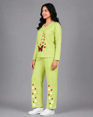 Women V-Neck Lounge Wear | Red Butterfly - Lemon Yellow