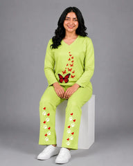 Women V-Neck Lounge Wear | Red Butterfly - Lemon Yellow
