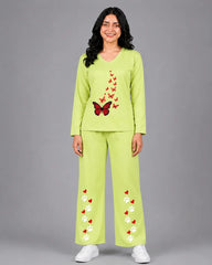 Women V-Neck Lounge Wear | Red Butterfly - Lemon Yellow