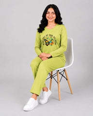 Women Round-Neck Lounge Wear | Never Give Up - Lemon Yellow