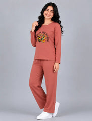 Women Round-Neck Lounge Wear | Never Give Up - Rusty