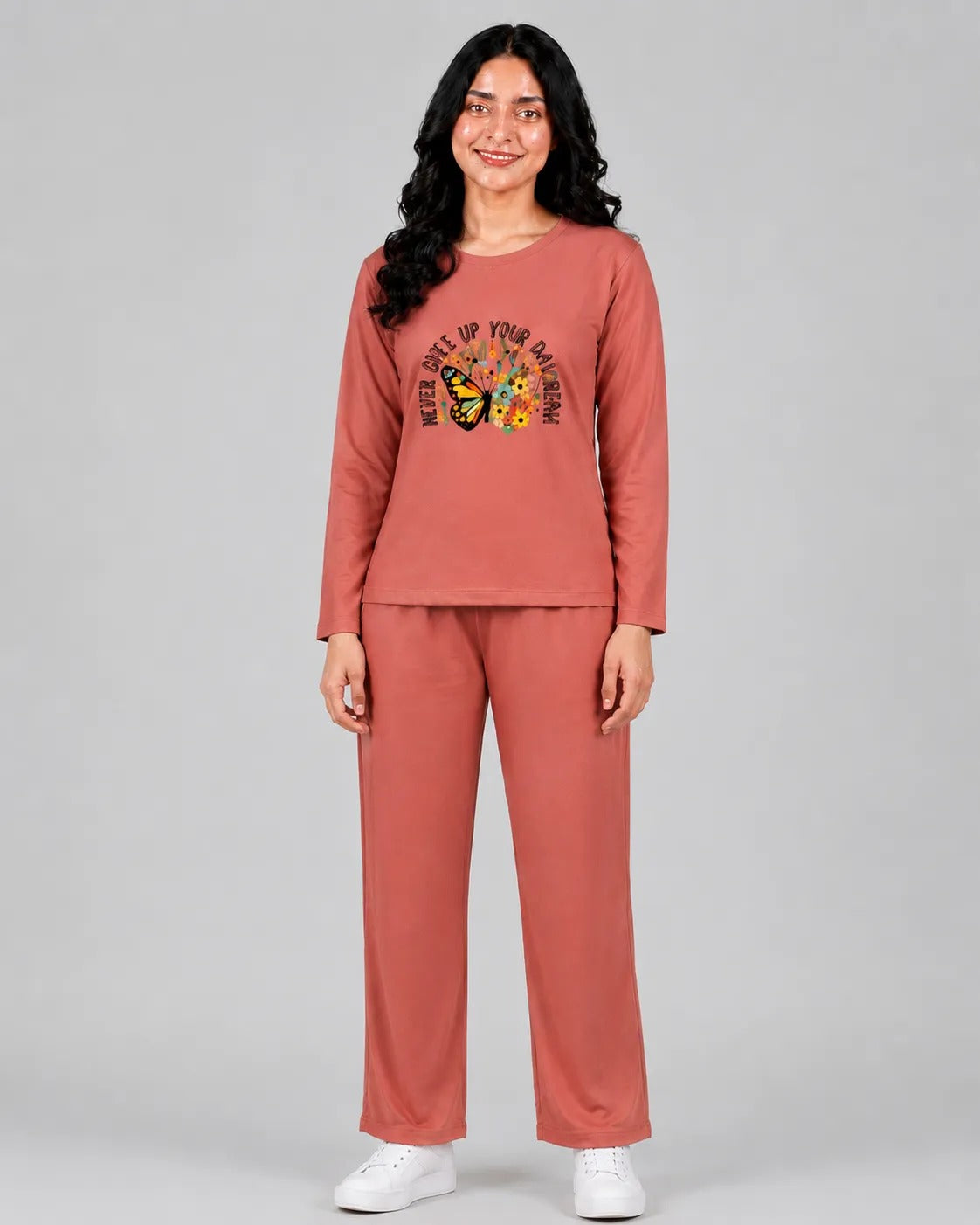 Women Round-Neck Lounge Wear | Never Give Up - Rusty