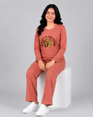 Women Round-Neck Lounge Wear | Never Give Up - Rusty