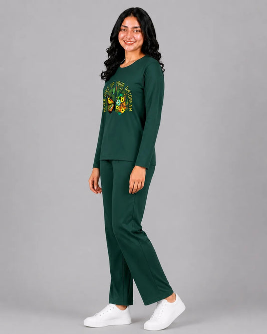 Women Round-Neck Lounge Wear | Never Give Up - Sherwood Green