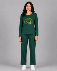 Women Round-Neck Lounge Wear | Never Give Up - Sherwood Green
