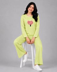 Women Round-Neck Lounge Wear | Tree Heart - Lemon Yellow