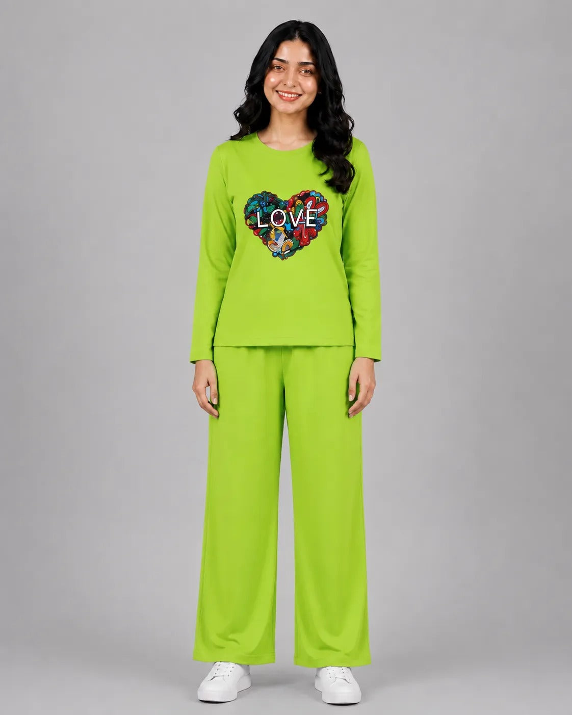 Women Round-Neck Lounge Wear | Love Color - Lemon Yellow