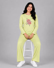 Women Round-Neck Lounge Wear | Flower - Lemon Yellow