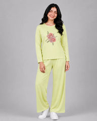 Women Round-Neck Lounge Wear | Flower - Lemon Yellow