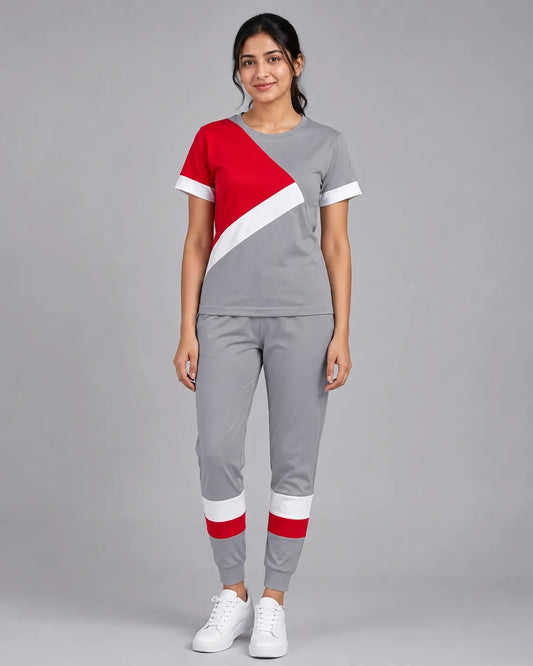 Urban Motion Color block Tracksuit – Grey & Red