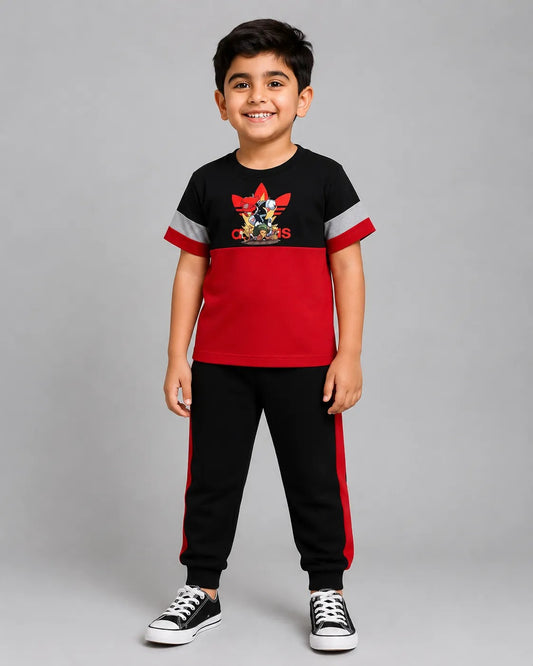 Maroon Panel Pajama Set - Adidas