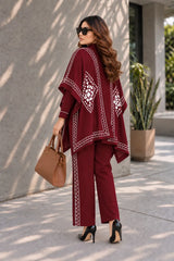 Winter 3 Piece Cape Shawl For Women | Maroon