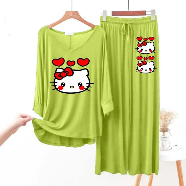 Women V-Neck Lounge Wear | Hello Kitty - Lemon Yellow