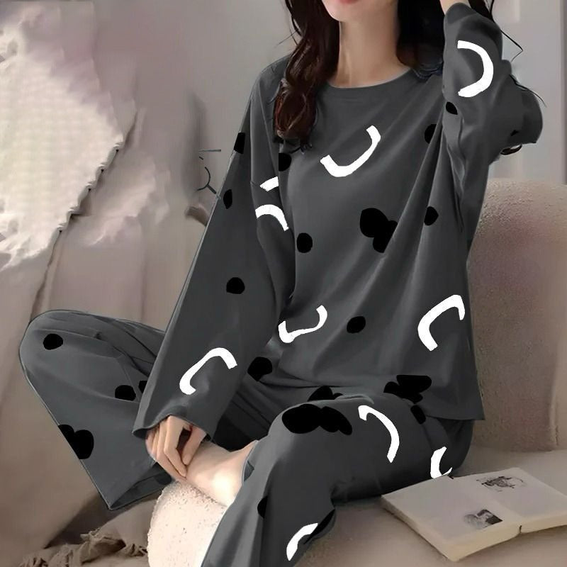 Black Pattern Print PJ Set