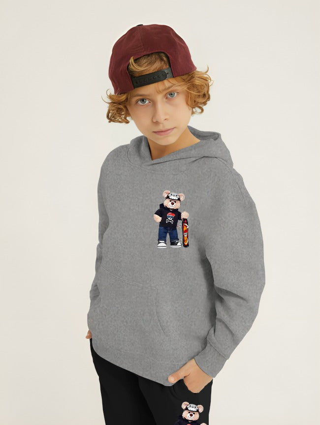 Bear Skateboard Printed Kids Hoodie Set