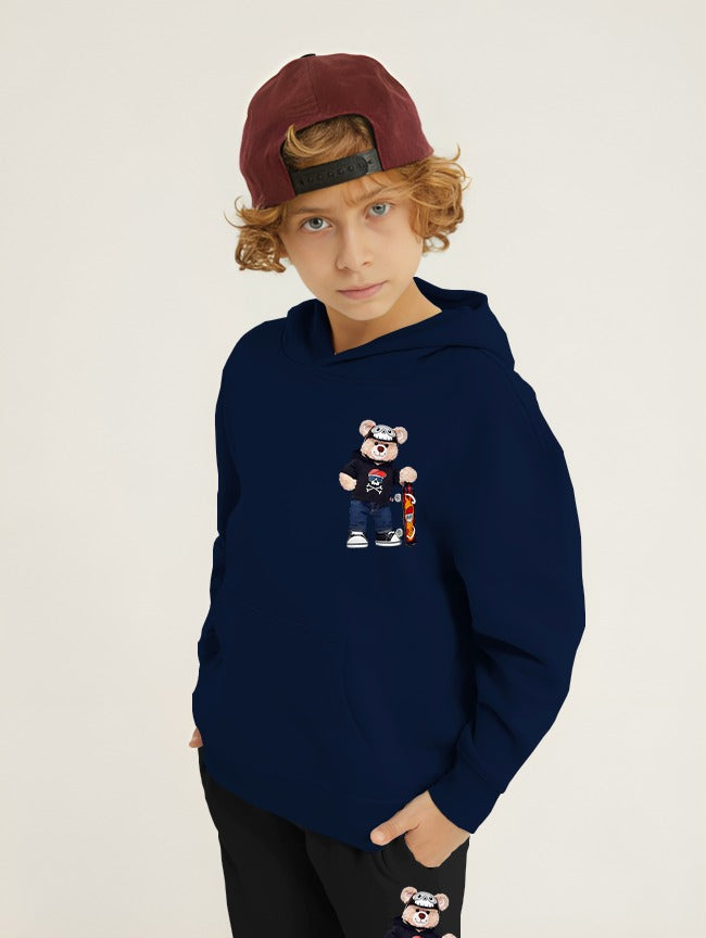 Bear Skateboard Printed Kids Hoodie Set