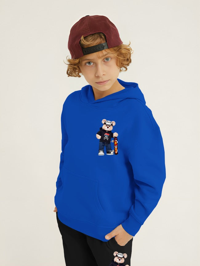 Bear Skateboard Printed Kids Hoodie Set