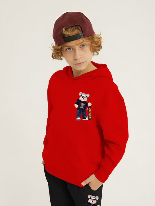 Bear Skateboard Printed Kids Hoodie Set