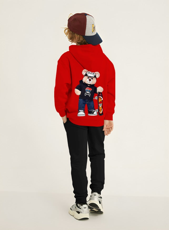 Bear Skateboard Printed Kids Hoodie Set