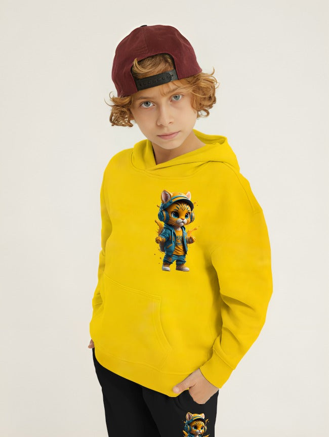 Cool Cat Printed Kids Hoodie Set