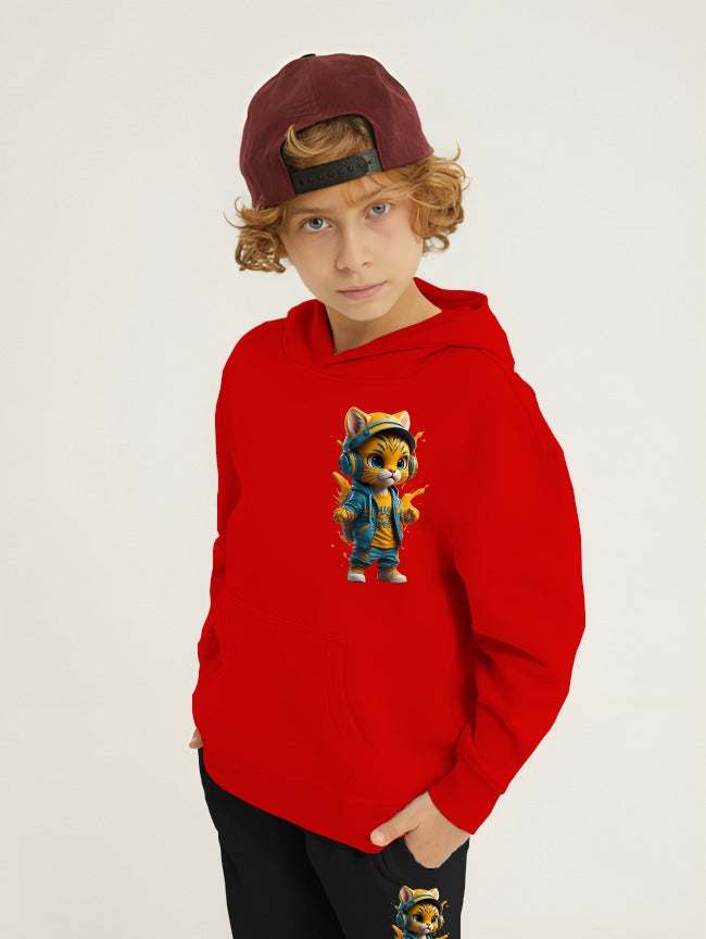 Cool Cat Printed Kids Hoodie Set