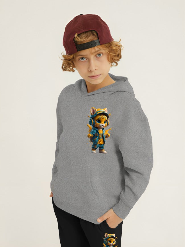 Cool Cat Printed Kids Hoodie Set