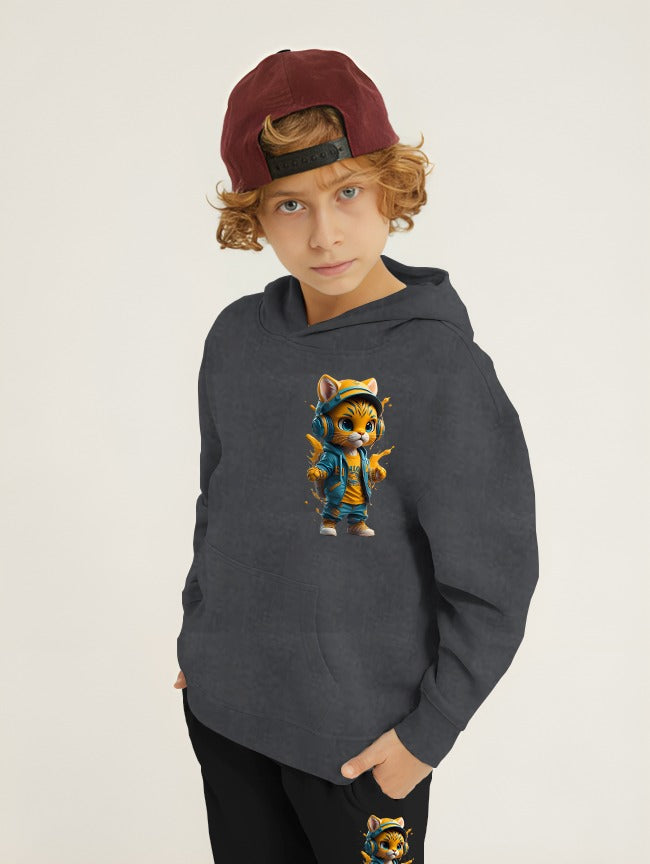 Cool Cat Printed Kids Hoodie Set