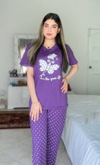 Purple White Butterfly Printed PJ Dress