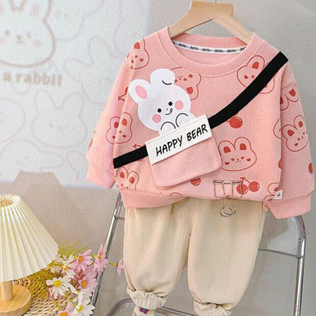 Happy Bear Printed Sweatshirt Set