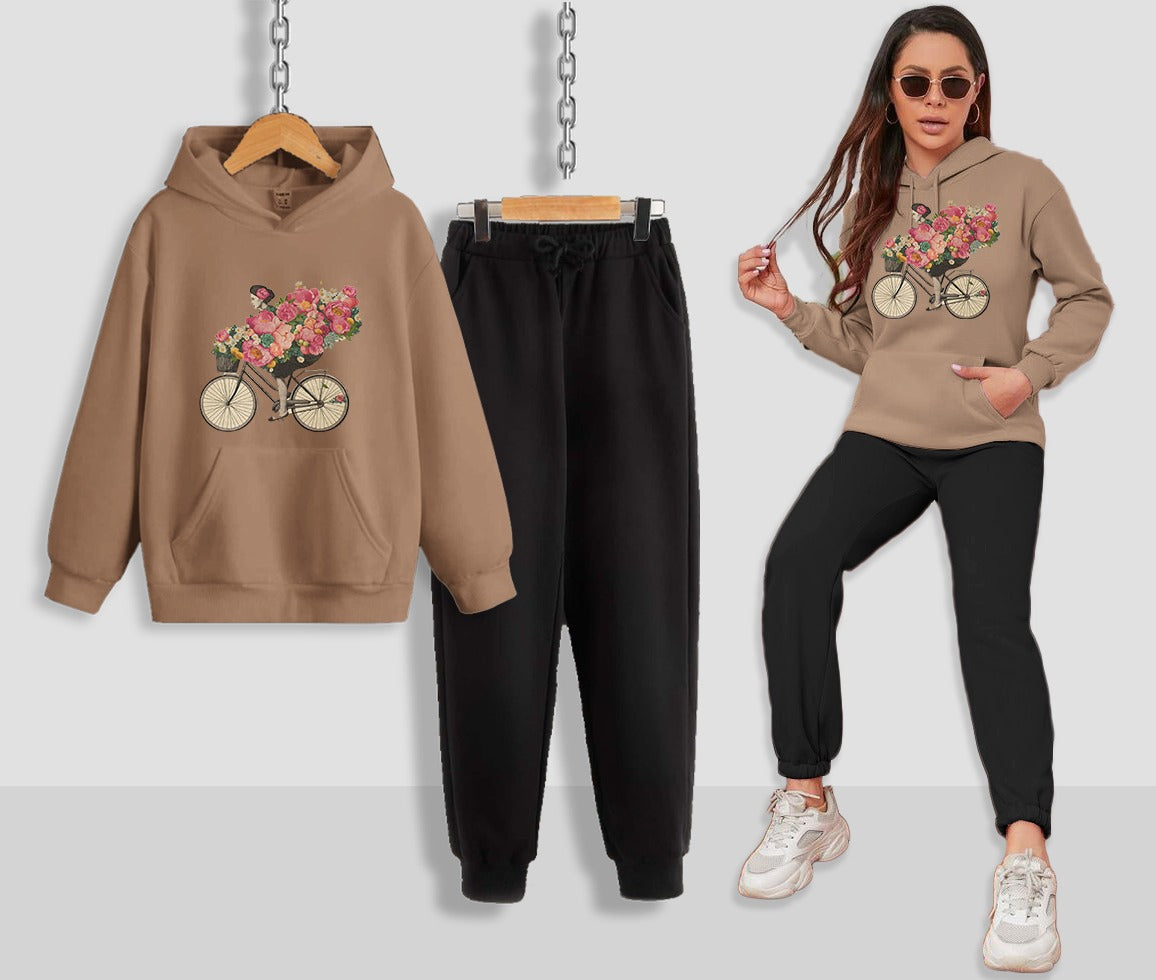 Floral Bicycle Printed Women Hoodie Set