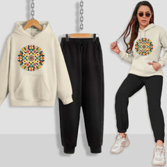 Multi Flower Pattern Printed Women Hoodie Set