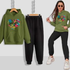 Colourful Love Printed Women Hoodie Set