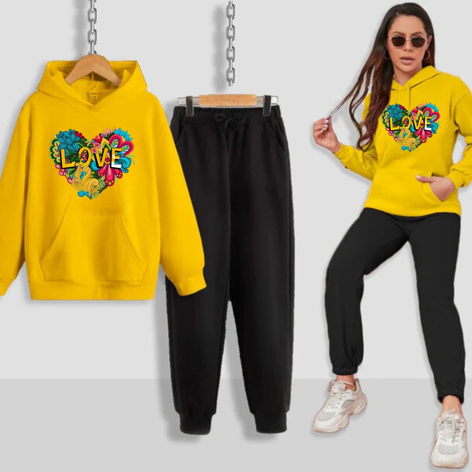 Colourful Love Printed Women Hoodie Set