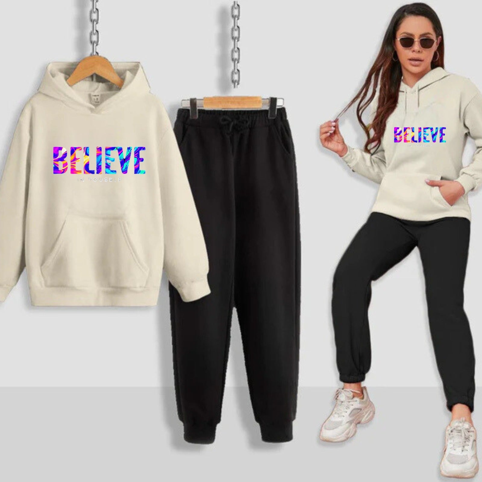 Believe In Yourself Printed Women Hoodie Set