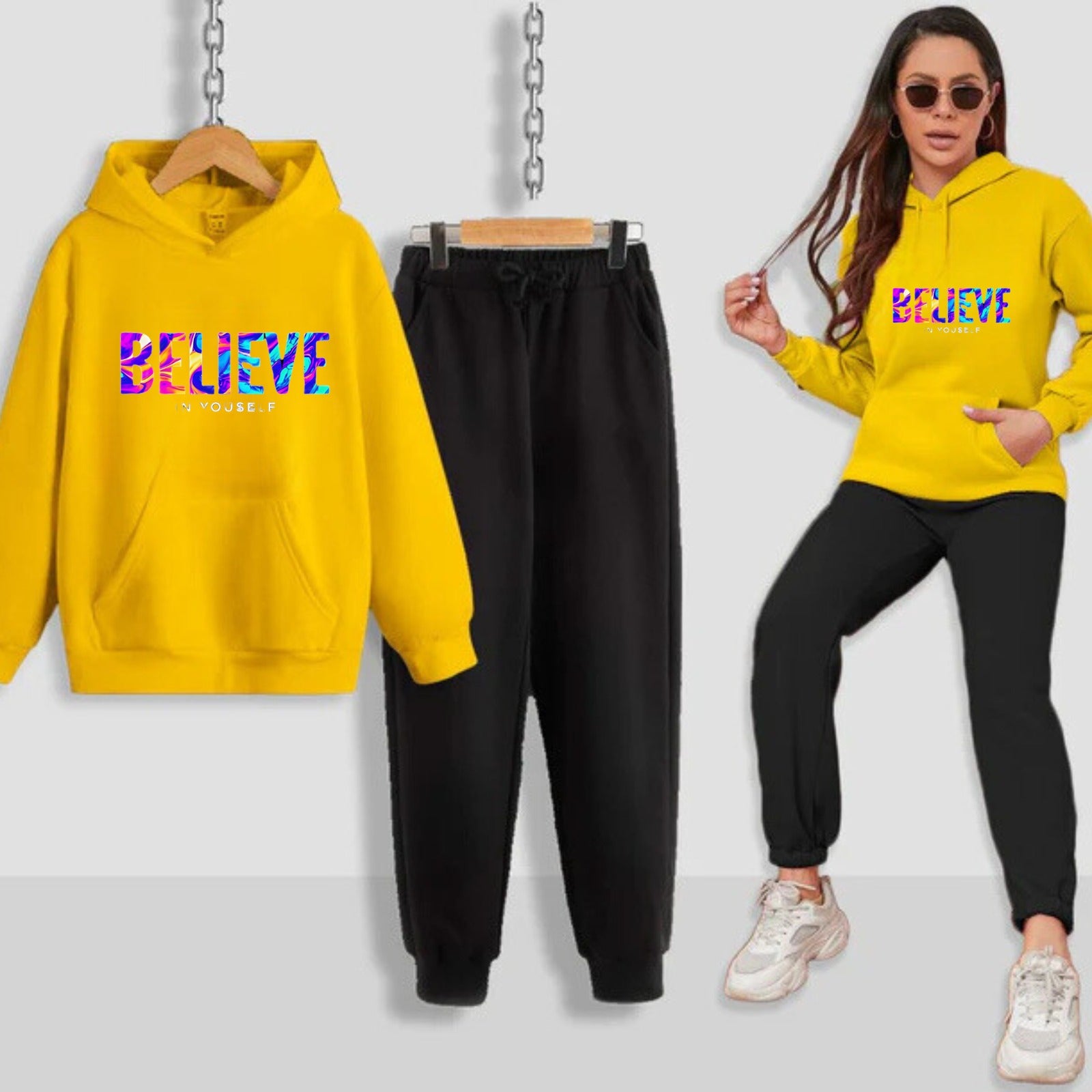 Believe In Yourself Printed Women Hoodie Set