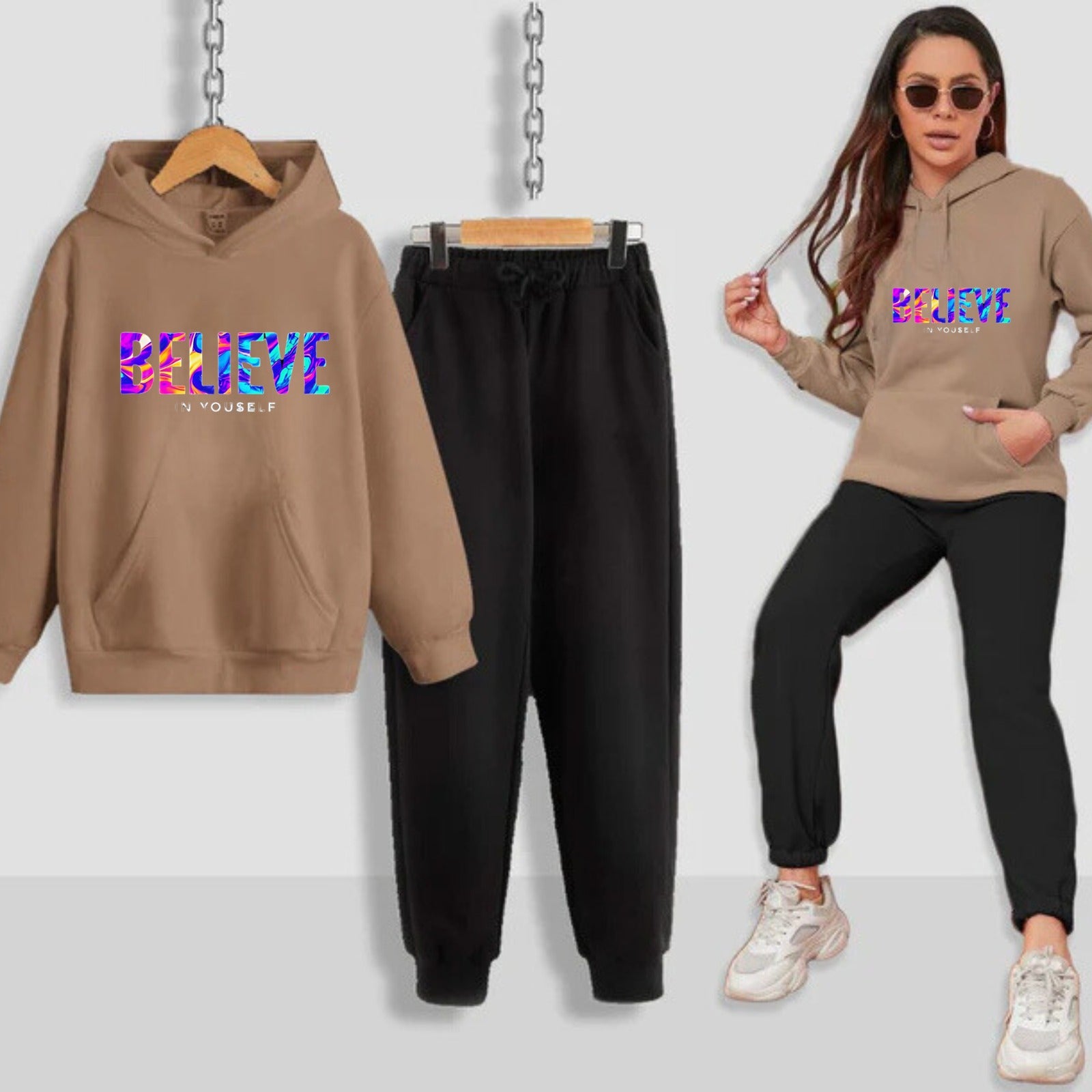 Believe In Yourself Printed Women Hoodie Set