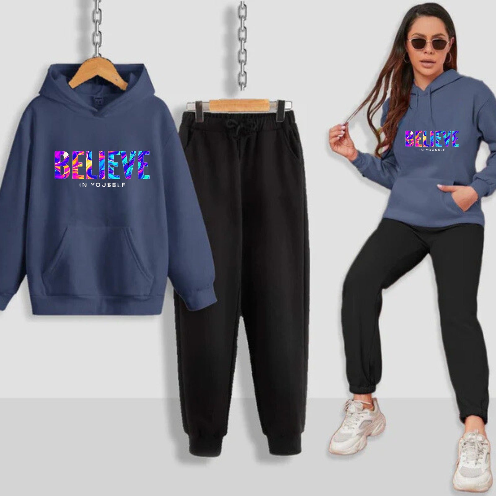 Believe In Yourself Printed Women Hoodie Set