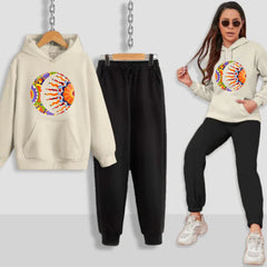 Moon & Sun Printed Women Hoodie Set