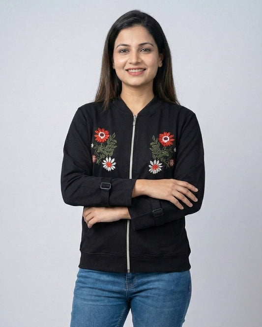 Embroidered Twin Floral Patch Jacket