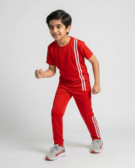 Elite Stripe Kids Tracksuit – Red