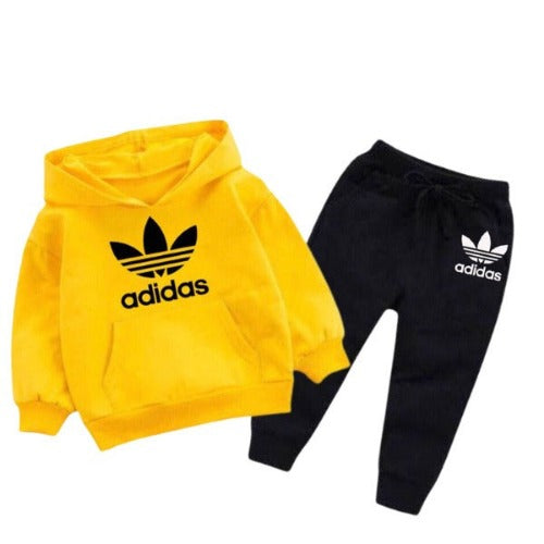 Yellow Adidas Printed Kids Hoodie Set