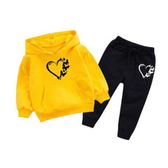 Yellow Love Butterfly Printed Kids Hoodie Set