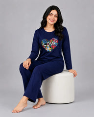 Women Round-Neck Lounge Wear | Love Color - Navy Blue
