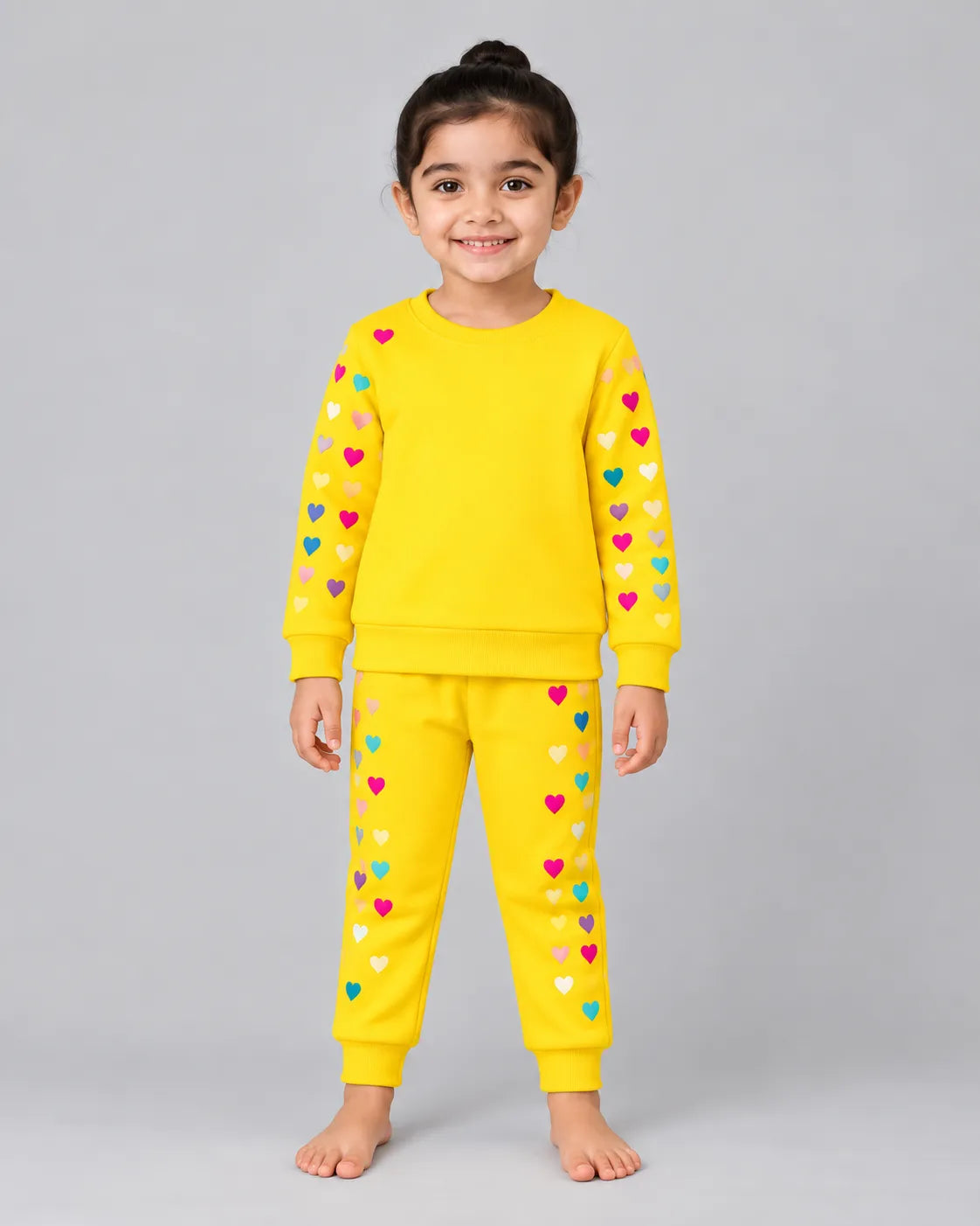 Colourful Heart Printed Sweatshirt Set | Yellow