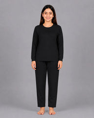 Elegant Pleat Pajama Set - Black